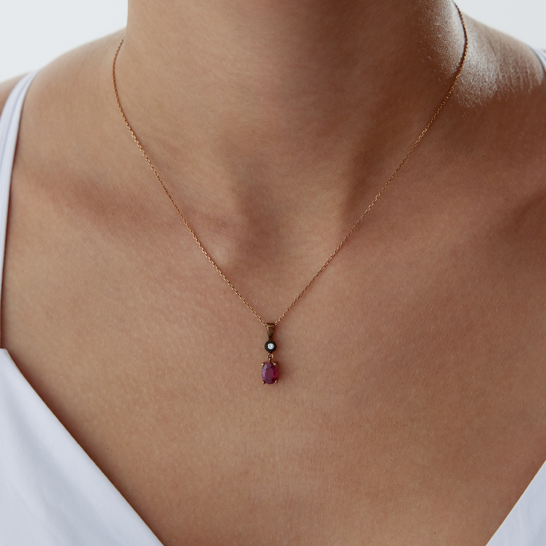 0.97 Ct Elmas Damla Yakutlu Kolye - 1