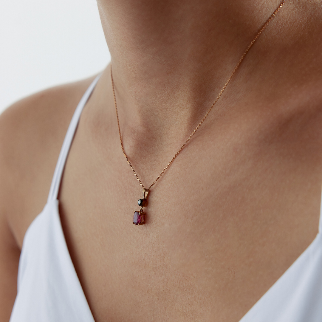 0.97 Ct Elmas Damla Yakutlu Kolye - 2