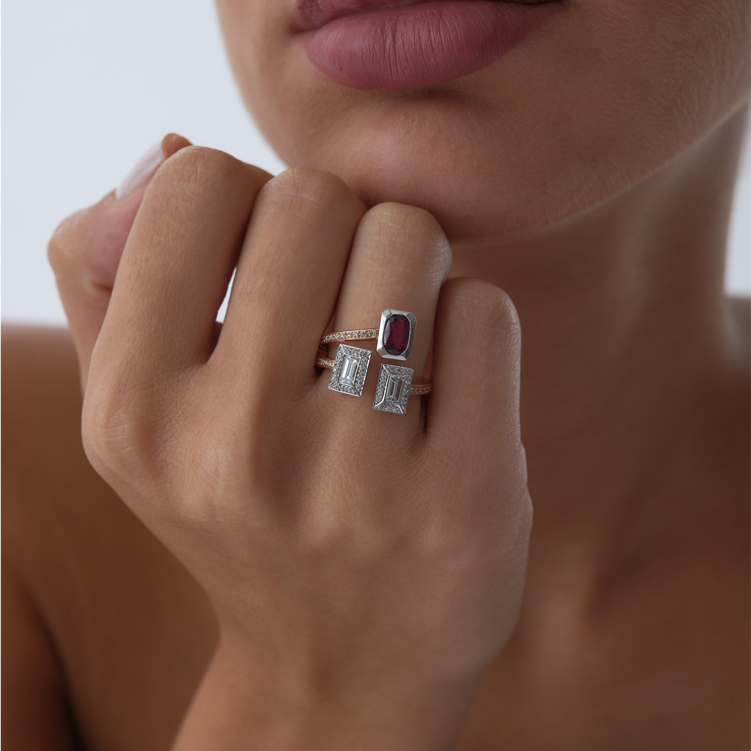 1.00 ct Turmalin Taşlı Geometrk Pırlanta Yüzük - 1