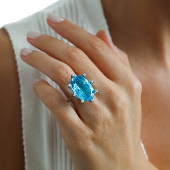 10.00 Ct Aqua Oval Taşlı Pırlanta Yüzük - Siempre