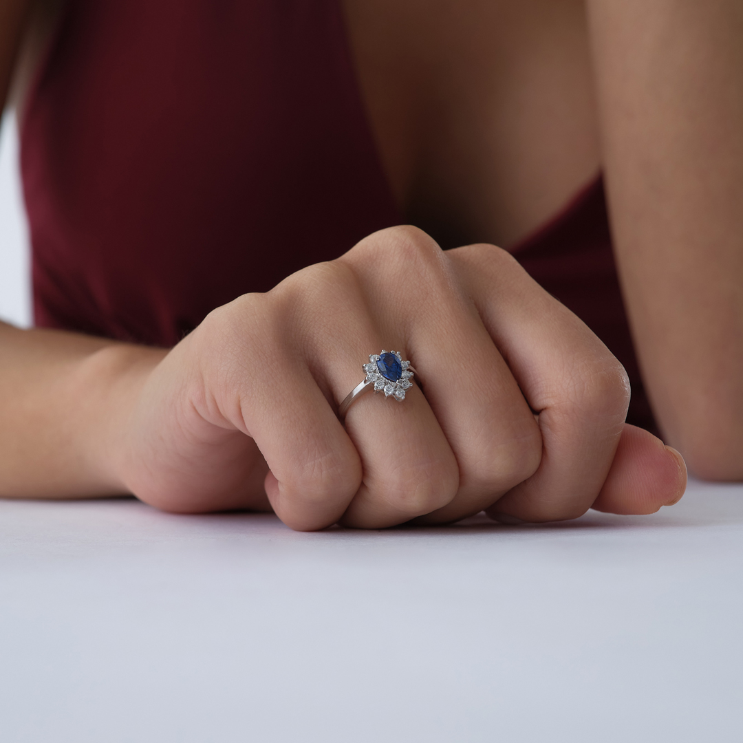 1.09 ct Droplet Safir Pırlanta Yüzük - 2