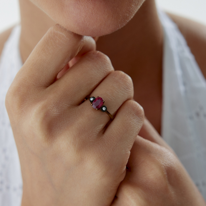 1.14 Ct Elmas Oval Yakutlu Yüzük - 3