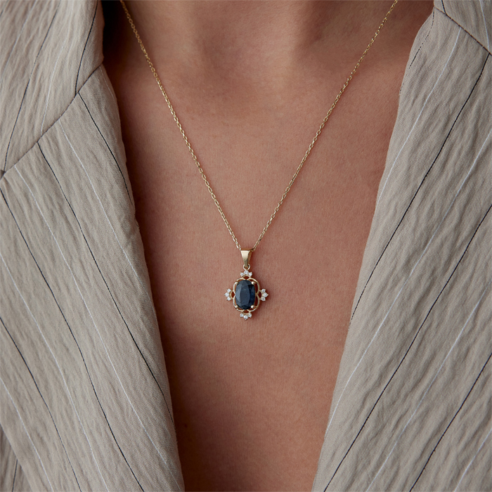 1.28 Karat Pırlanta London Blue Kolye - Siempre