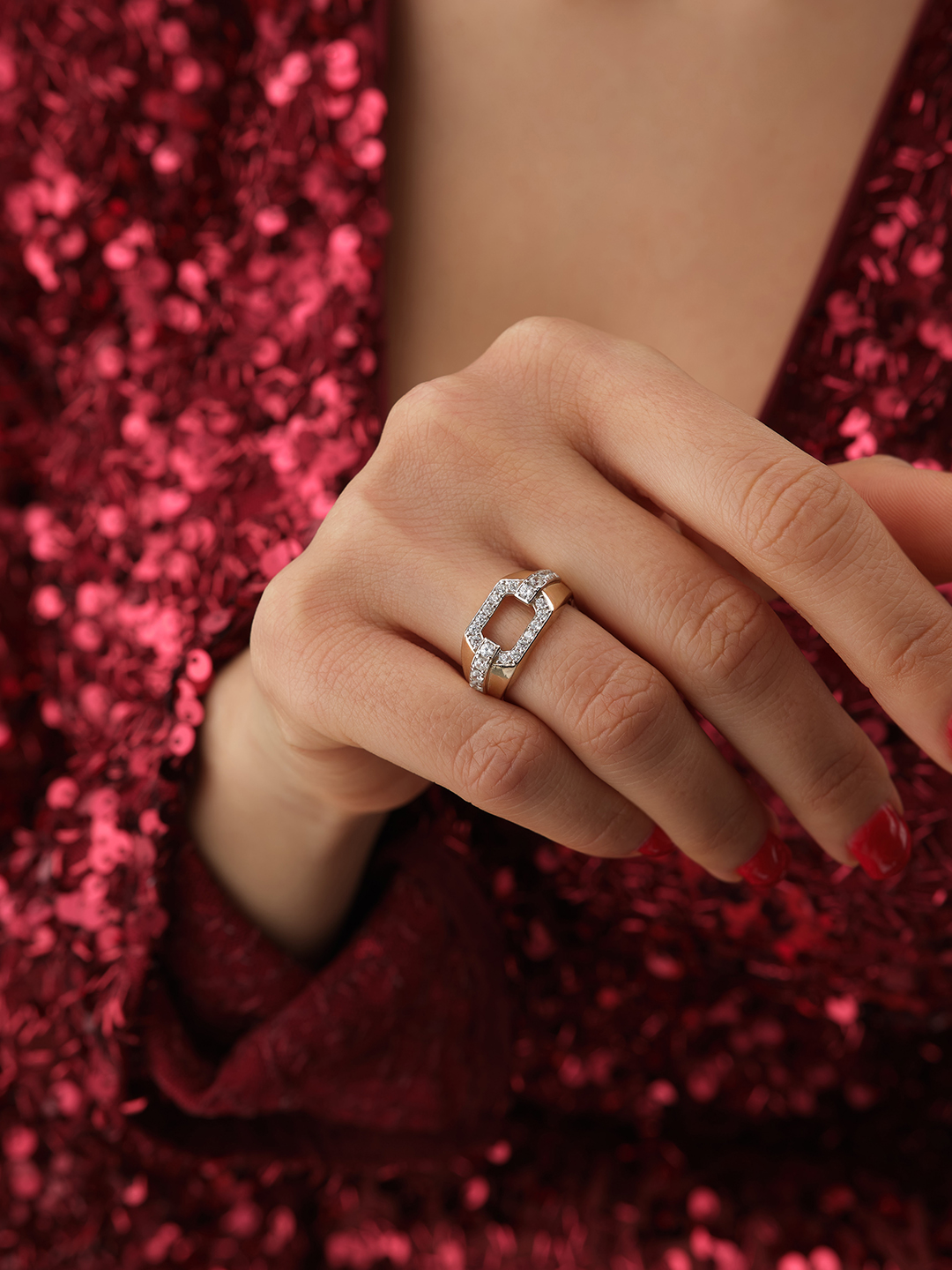 Geometrik Taşlı Altın Yüzük - 2