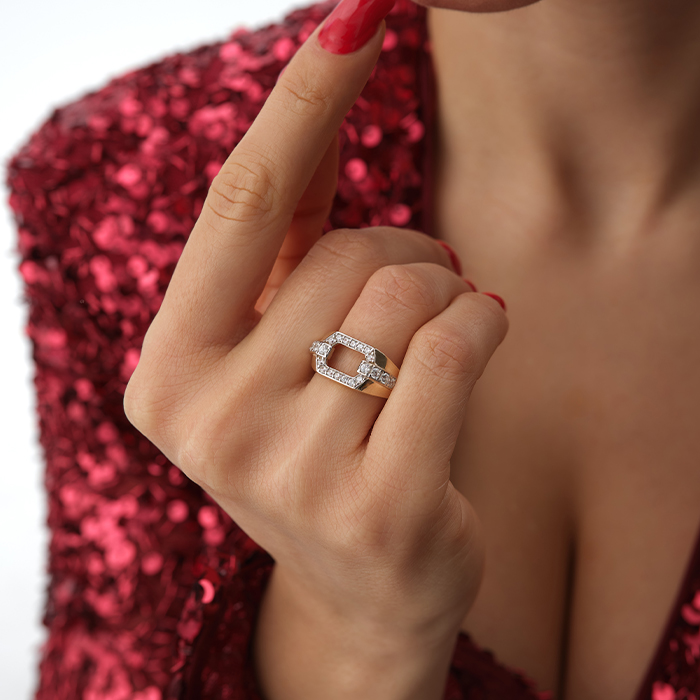 Geometrik Taşlı Altın Yüzük - 3