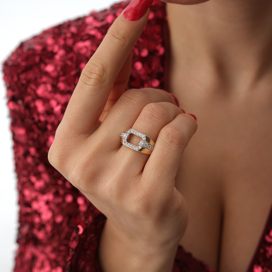 Geometrik Taşlı Altın Yüzük - 3