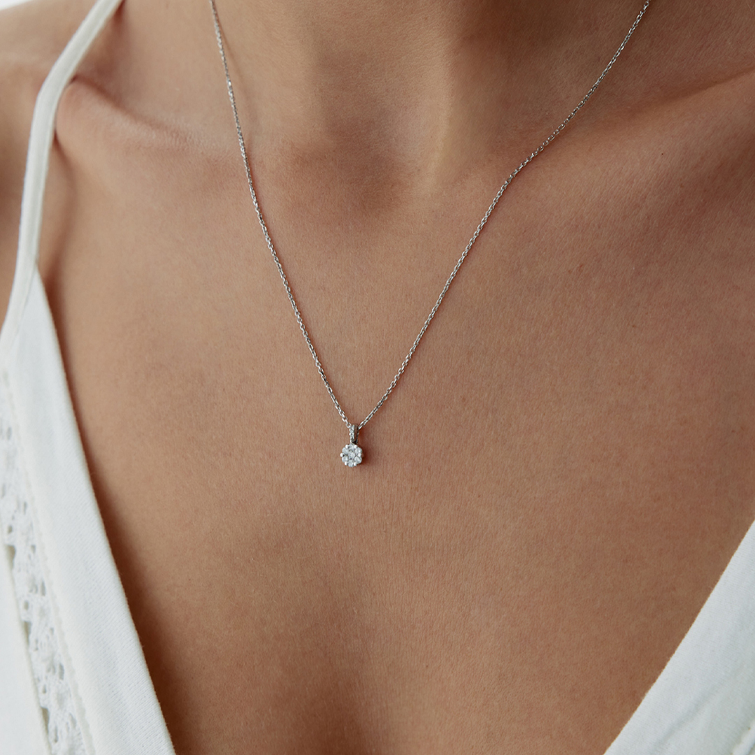 18 Ayar 0.16 Karat Flower Pırlanta Kolye - 2