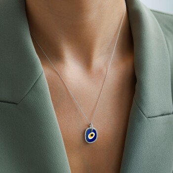 18 Ayar 0.22 Karat Nazar Göz Pırlanta Kolye - Siempre