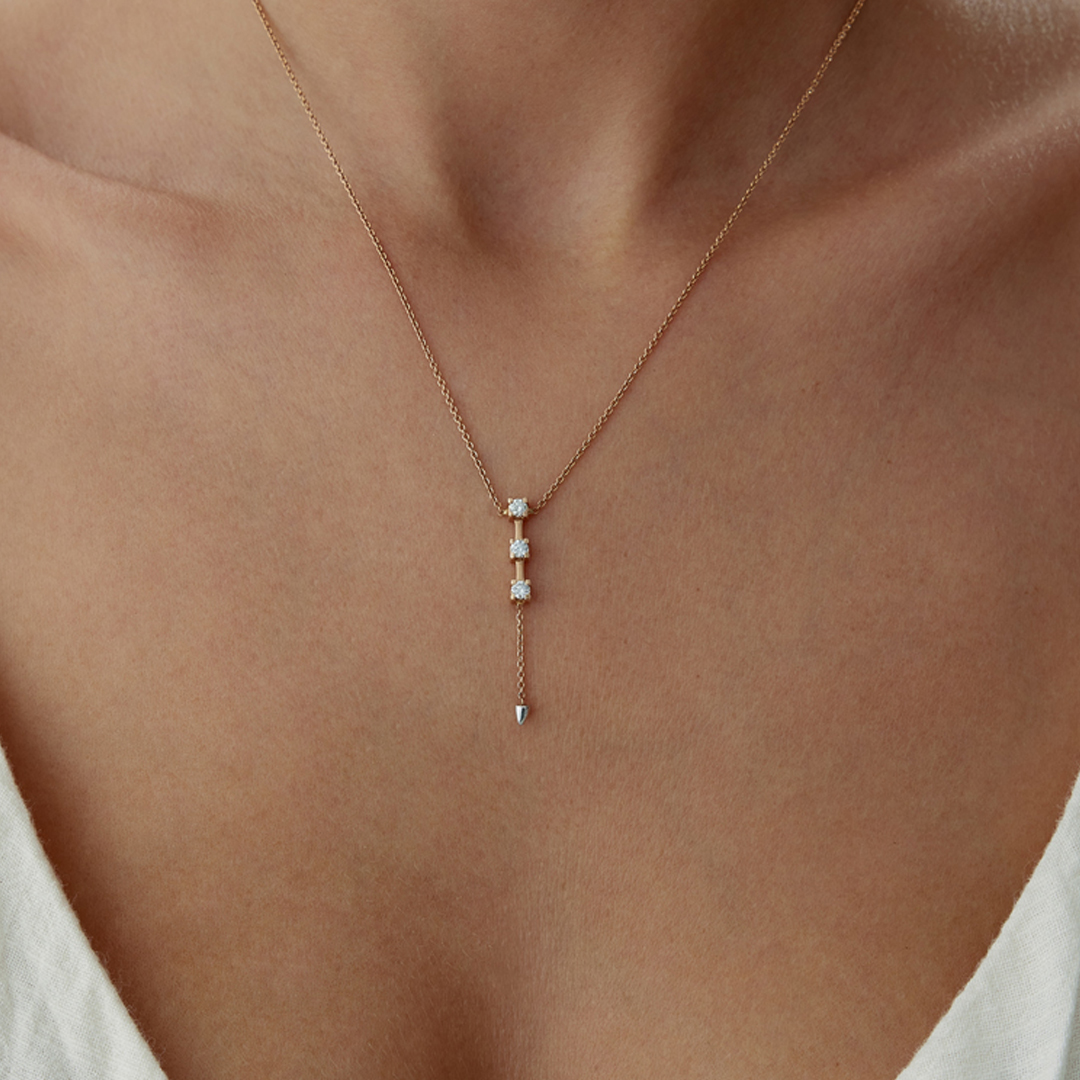 18 Ayar 0.25 Karat Triple Pırlanta Kolye - 1