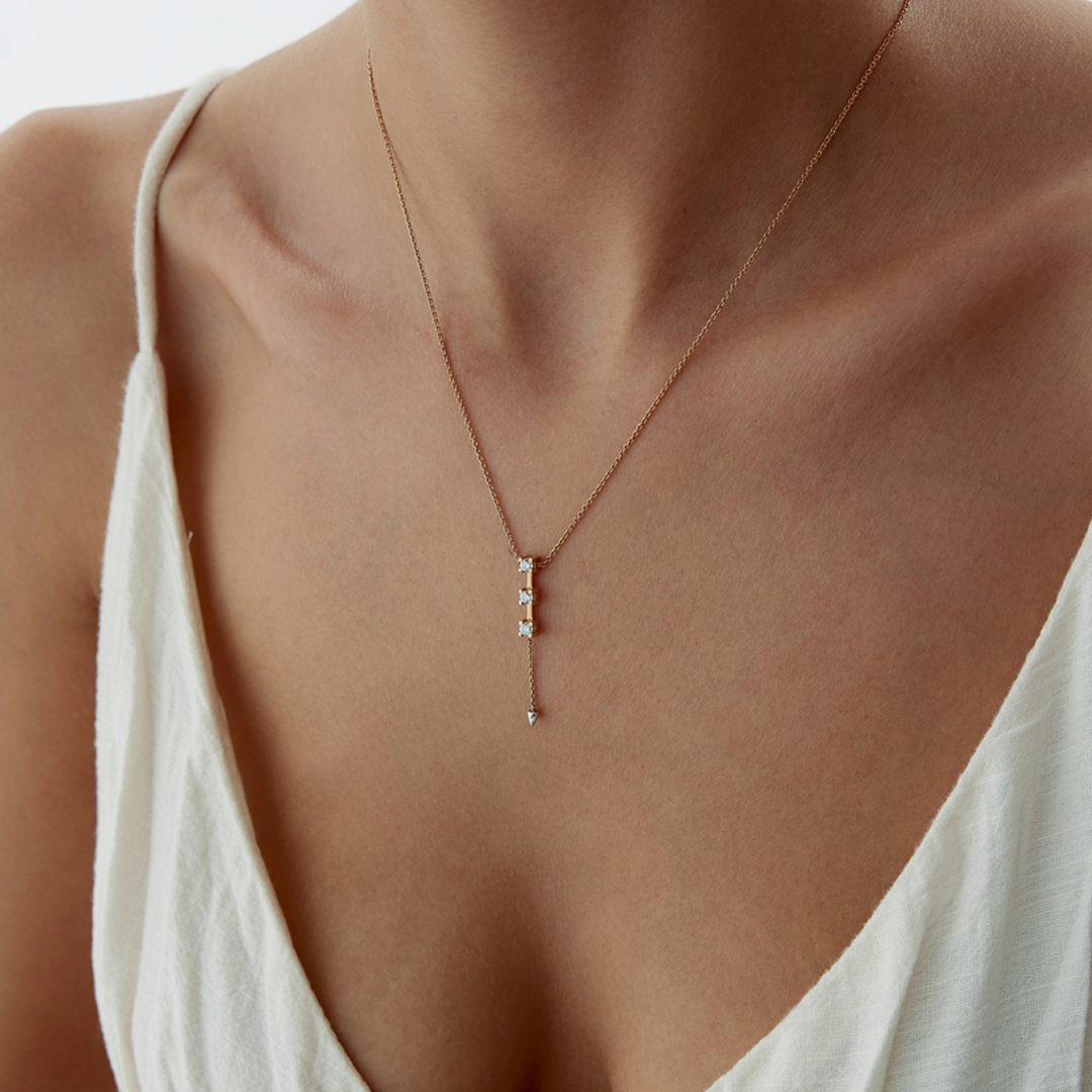 18 Ayar 0.25 Karat Triple Pırlanta Kolye - 2