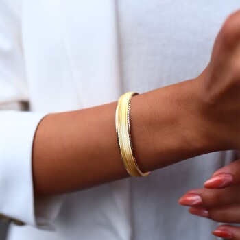 22 Ayar Kenarları Çapraz Çizgili Bilezik - Şen Bilezik