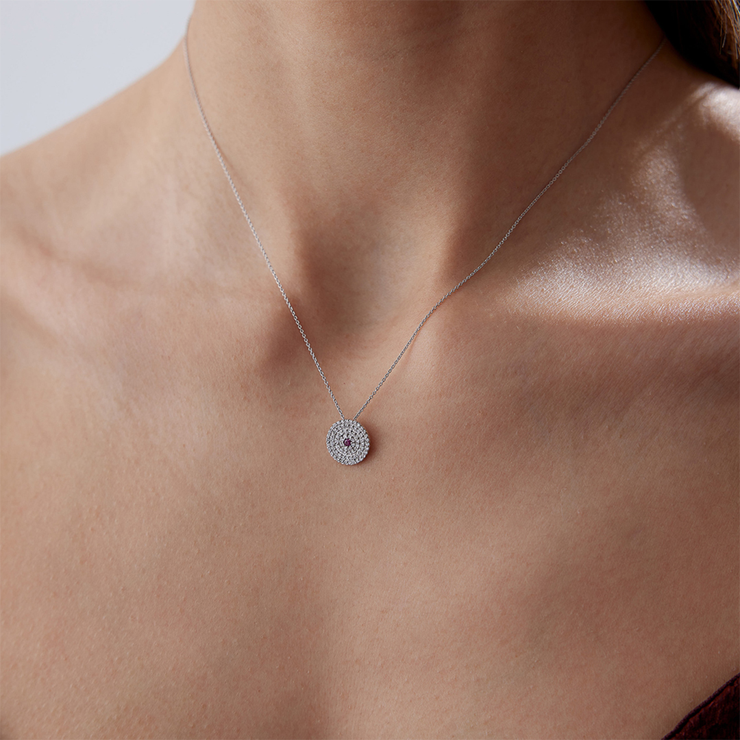 0.25 Karat Pırlanta Yakut Taşlı Çark Kolye - 1