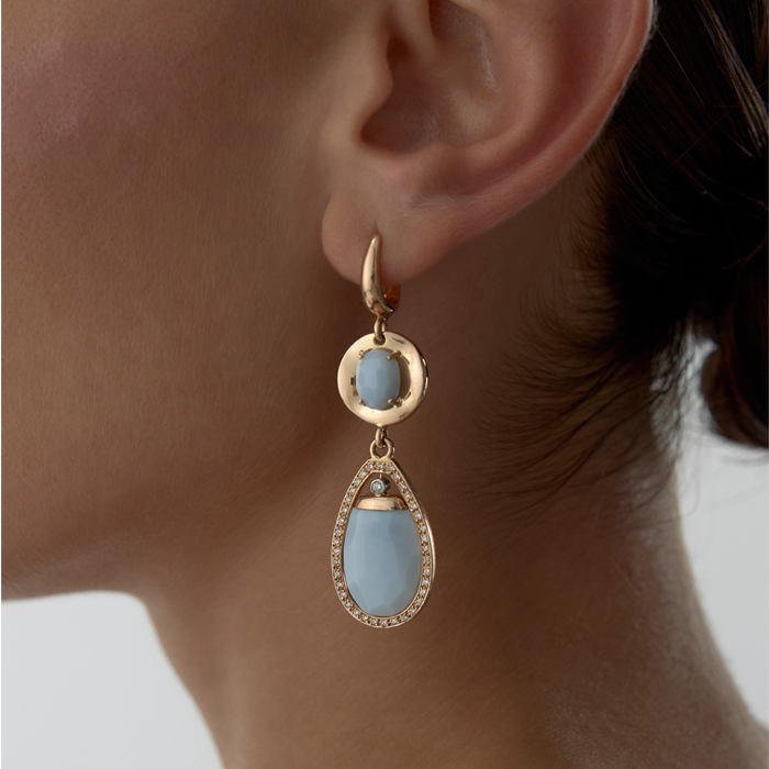 30 Ct Mavi Kalsedon Pırlanta Orva Küpe - Siempre