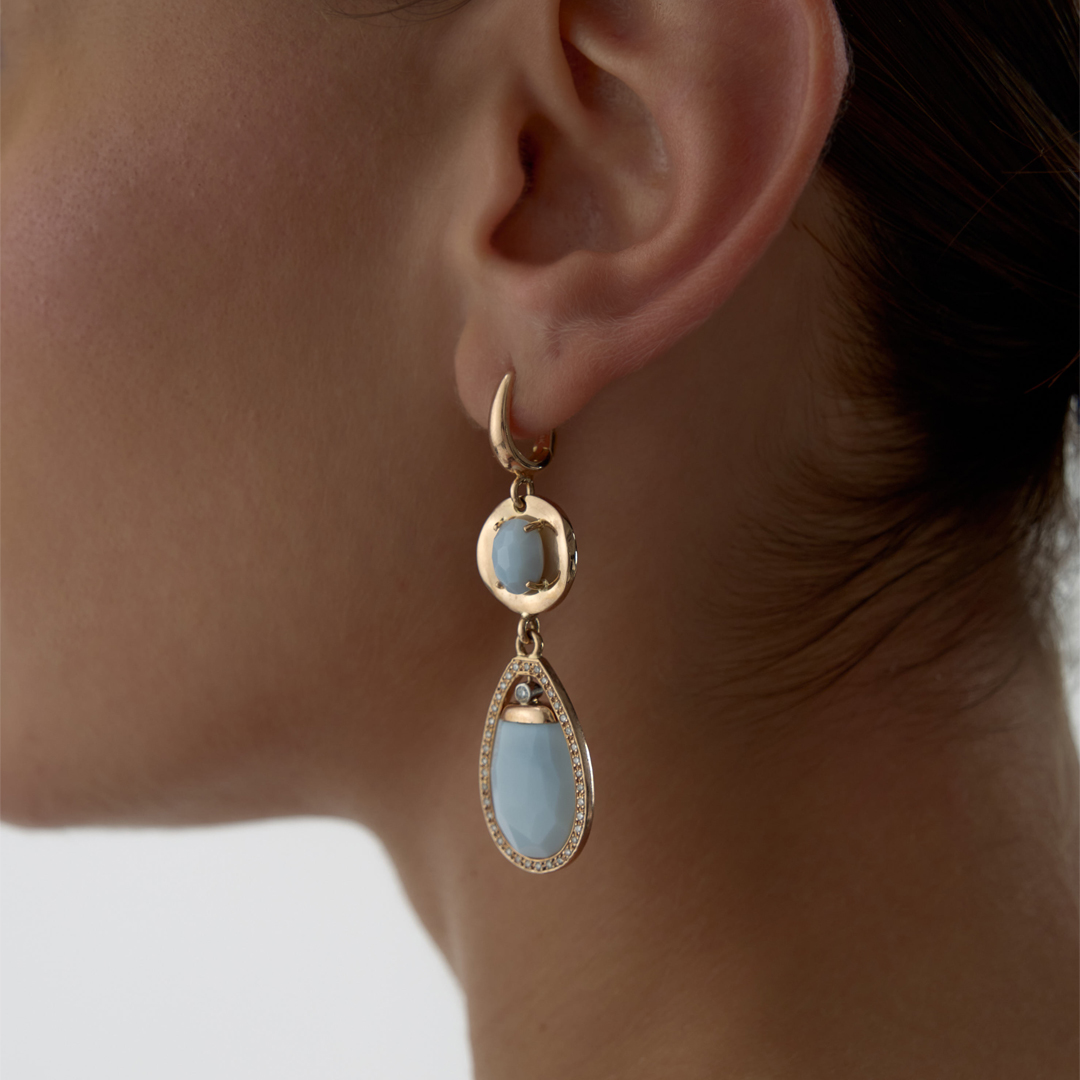 30 Ct Mavi Kalsedon Pırlanta Orva Küpe - 2