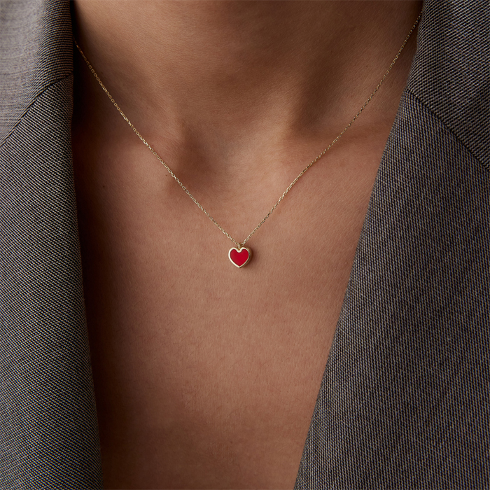 3D Kırmızı Mine Kalp Kolye - 3