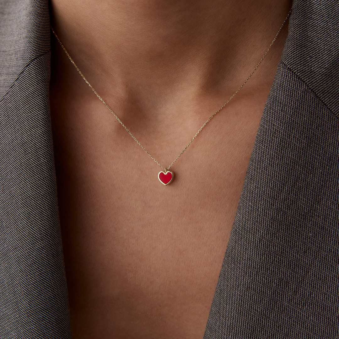 3D Kırmızı Mine Kalp Kolye - 3