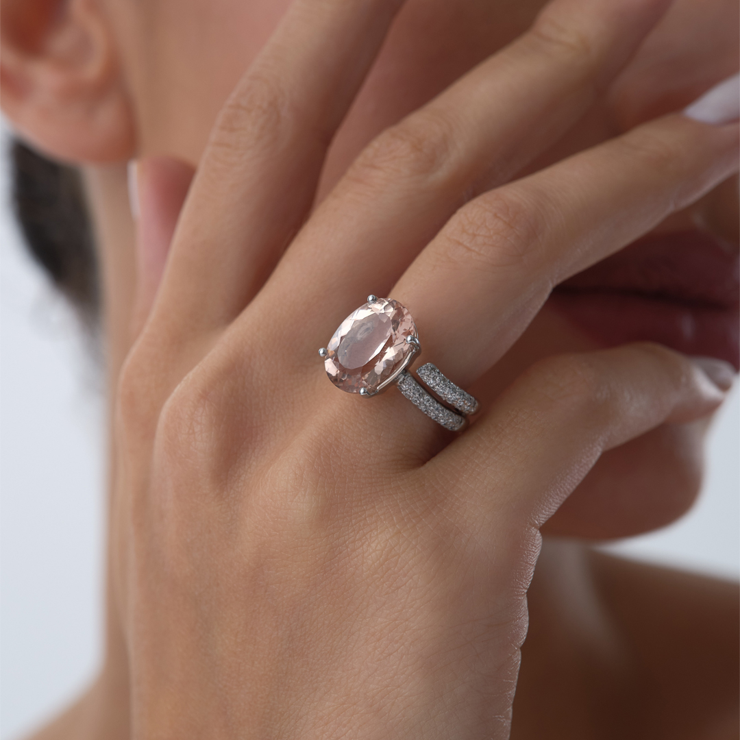 5.00 ct Oval Kesim Morganite Pırlanta Yüzük - 3