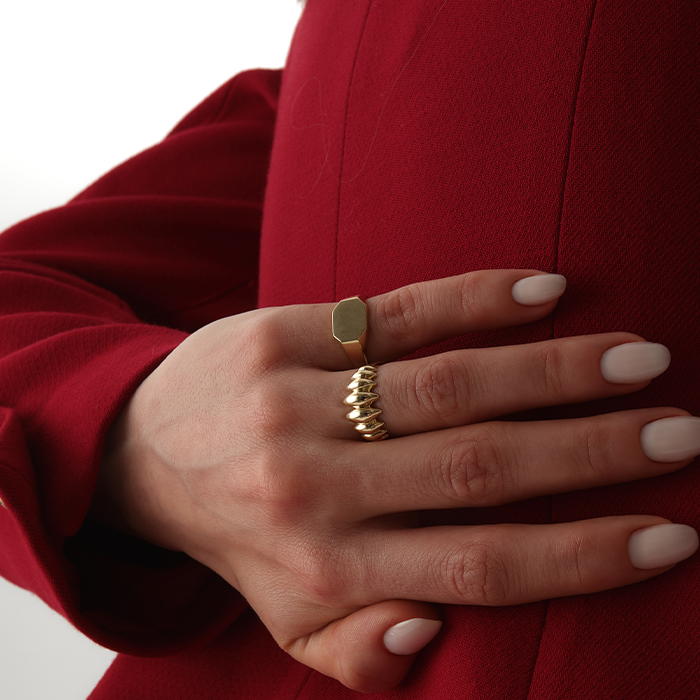 Geometrik Form Plaka Altın Yüzük - 3