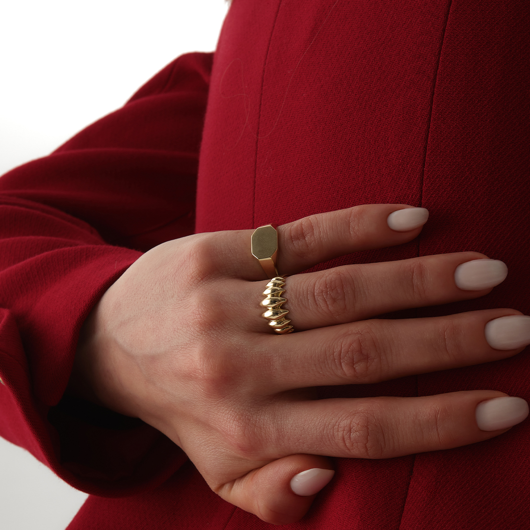 Geometrik Form Plaka Altın Yüzük - 3