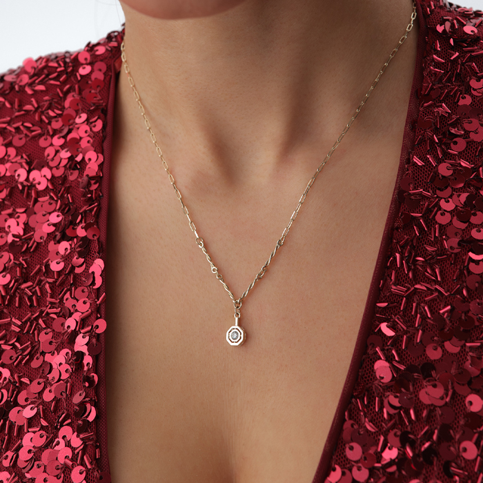 Altıgen Form Tektaşlı Altın Kolye - Garo (1)