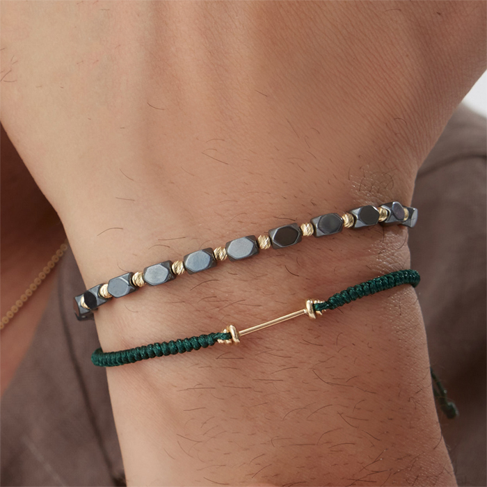 Altıgen Prizma Onix Taşı İpli Erkek Bileklik - Koçak