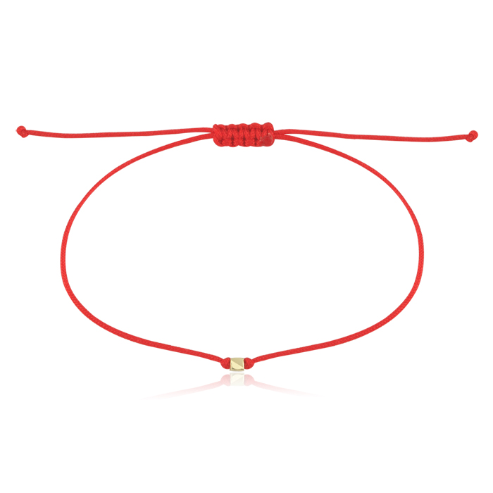 Altın Küp Detaylı Kırmızı İp Bileklik - Özkonak