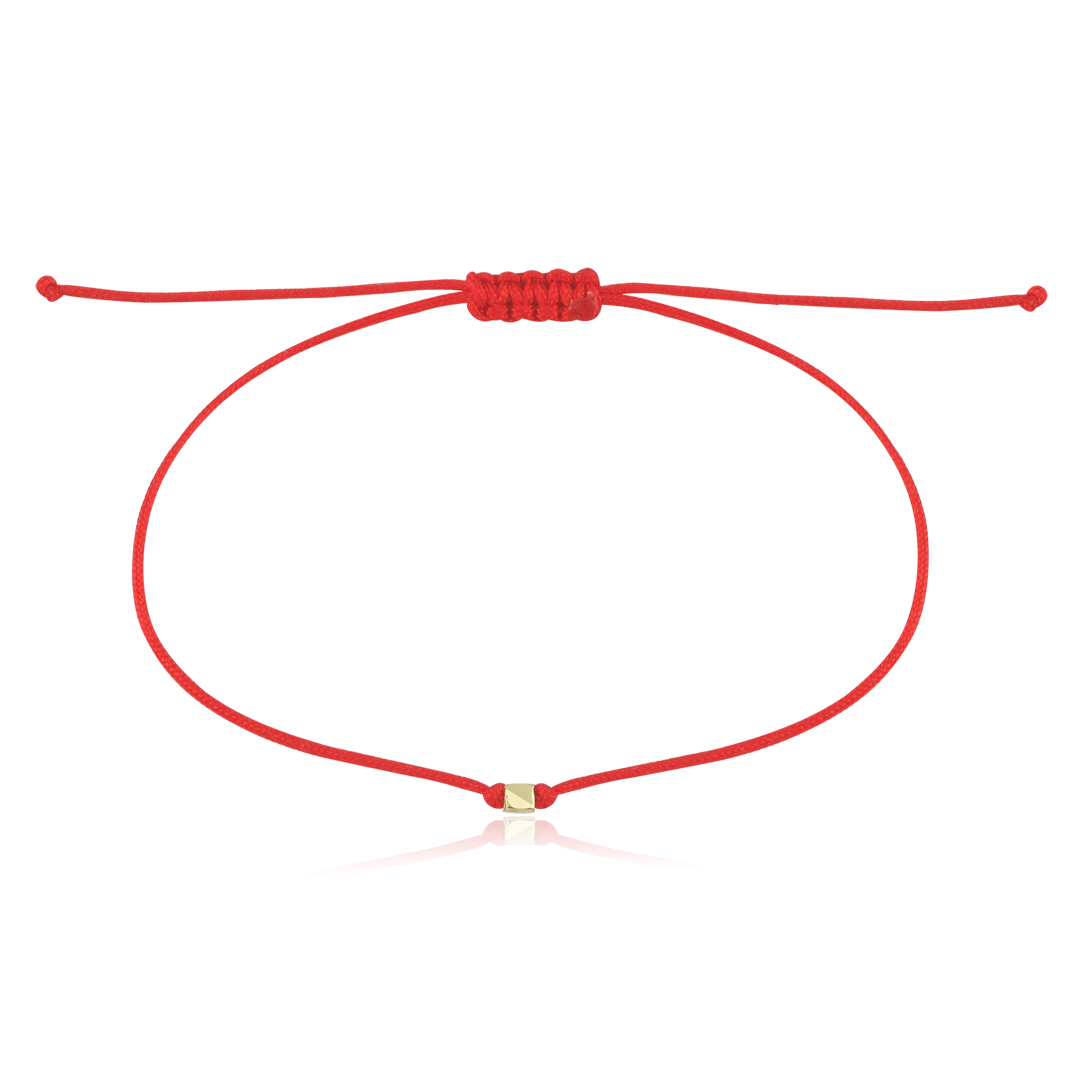 Altın Küp Detaylı Kırmızı İp Bileklik - 1