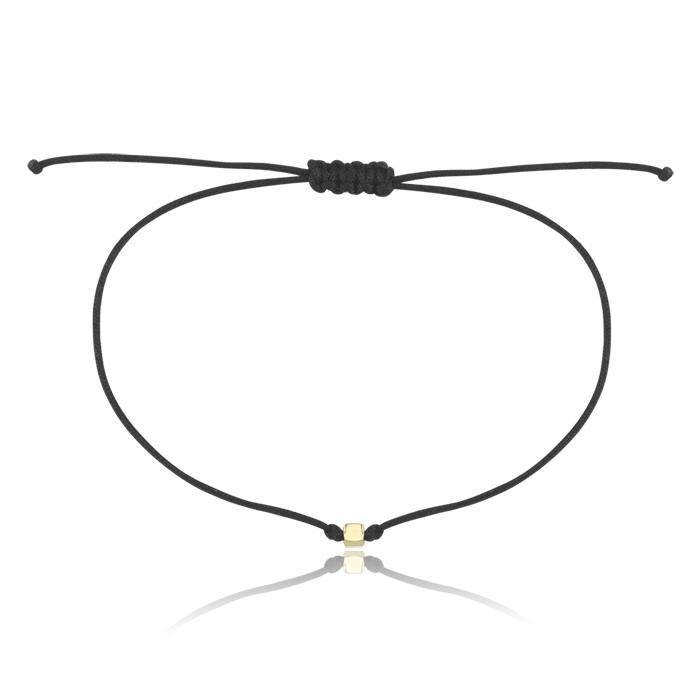 Altın Küp Detaylı Siyah İp Bileklik - Özkonak