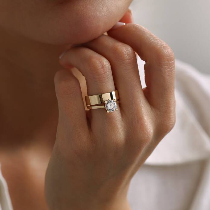 Alyanslı Baret Tektaş Yüzük - 1