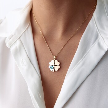 Aqua Göz Mineli Yonca Kolye - ELA Yakup