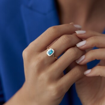 Aqua Taşlı Beyaz Mineli Yüzük - Özer