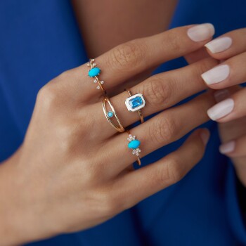 Aqua Taşlı Beyaz Mineli Yüzük - Özer (1)