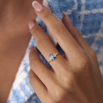 Aqua Taşlı Leaf Yüzük - Rayna (1)