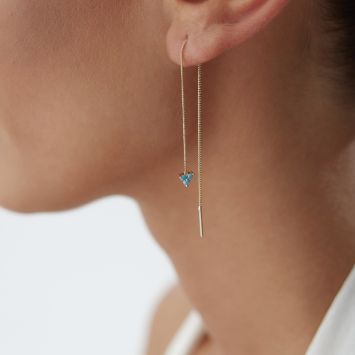 Aqua Üçlü Tomurcuk Sallantılı Küpe - Rayna (1)