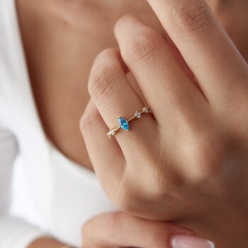 Aquamarine Markiz Taşlı Yüzük - Gökhan Bera