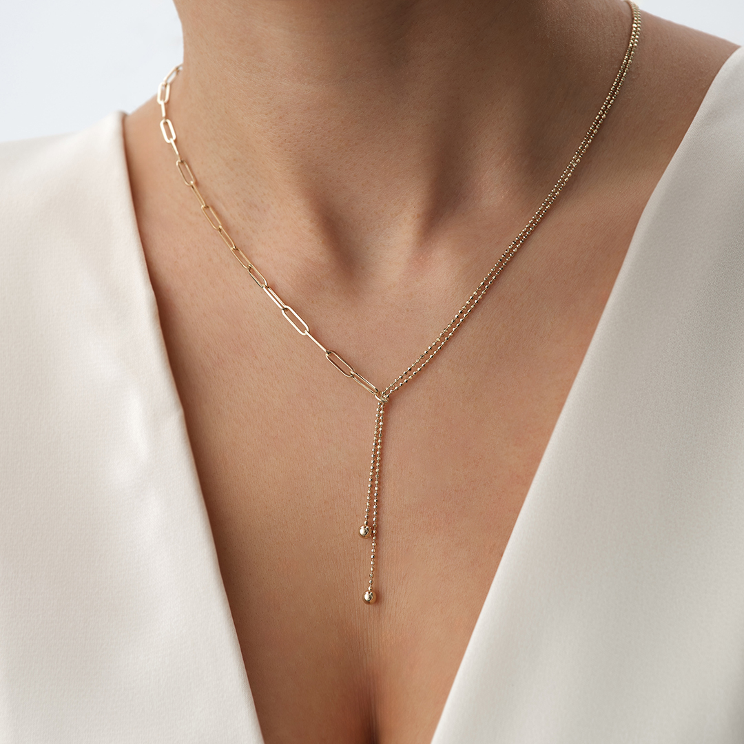 Ataç & Top Zincir Y Form Zincir Altın Kolye - 3