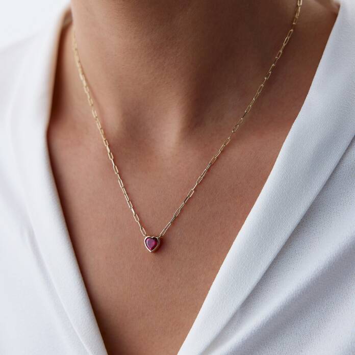 Ataç Zincir Yakut Kalp Kolye - 1