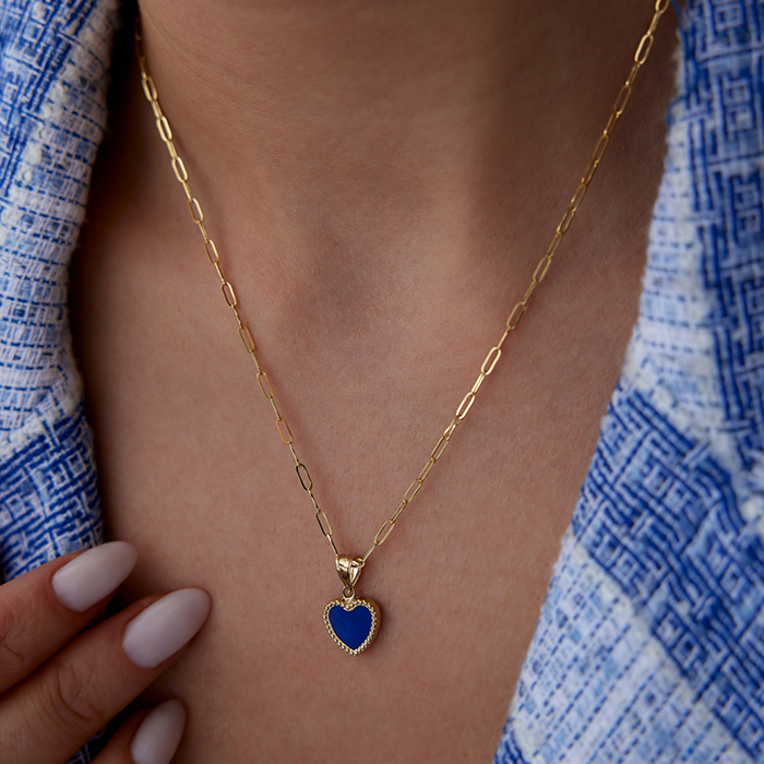 Ataç Zincire Mavi Kalp Kolye - Big Gold (1)
