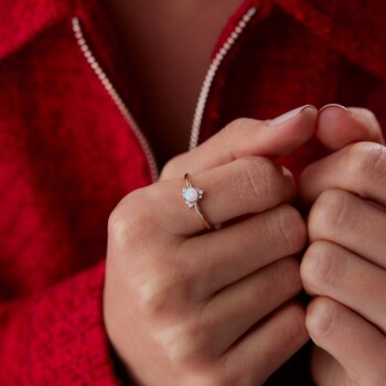 Ay Taşlı Çiçek Yüzük - Rayna