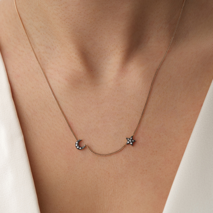 Ay Yıldız Figürlü Zirkon Taşlı Altın Kolye - Gökhan Bera (1)