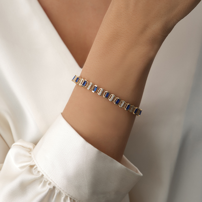 Baget Mavi Taş Sıralı Altın Bileklik - Cemart (1)