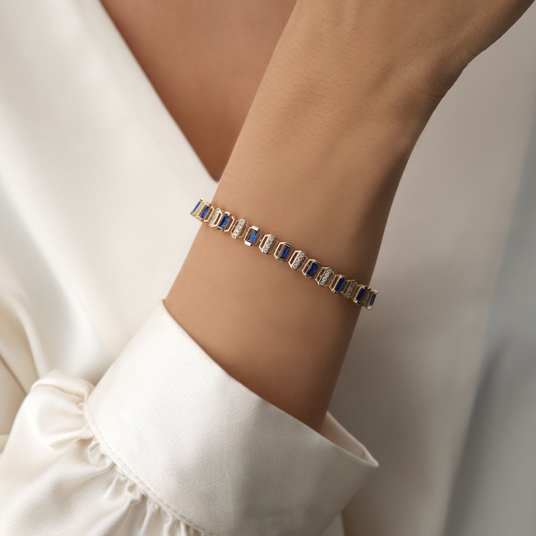 Baget Mavi Taş Sıralı Altın Bileklik - 2
