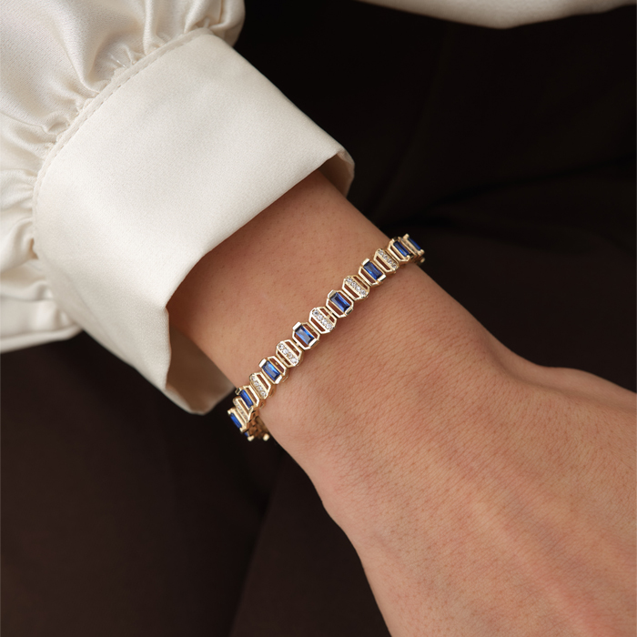 Baget Mavi Taş Sıralı Altın Bileklik - Cemart