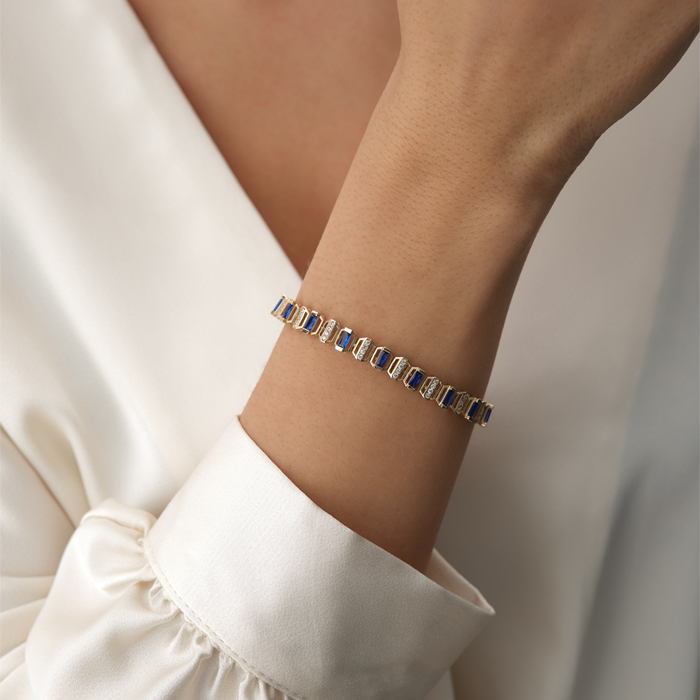 Baget Mavi Taş Sıralı Altın Bileklik - Cemart (1)