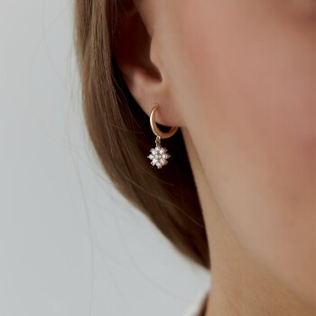 Baget Taşlı Çiçek Sallantılı Küpe - Rayna