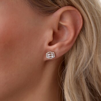 Baget Taşlı Geometrik Küpe - Rayna