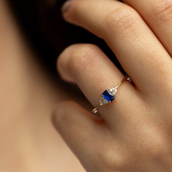 Baget Taşlı Mavi Topaz Yüzük - Rayna (1)