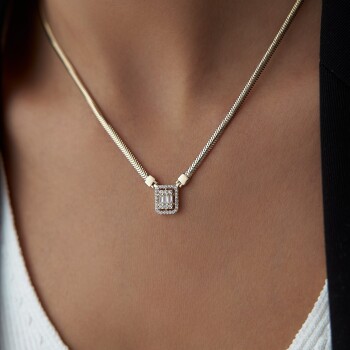 Balık Sırtı Üçlü Baget Taşlı Kolye - Oğuz Konsept