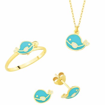 Balina Figürlü 14 Ayar Kız Çocuk Altın Takı Seti - Melike
