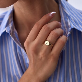 Basic Daire Plaka Harf Yüzük - Rayna